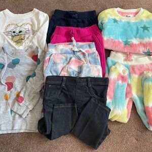 Bundle of 4T sweaters, pants and matching fleece sweater and jogger pants- EUC